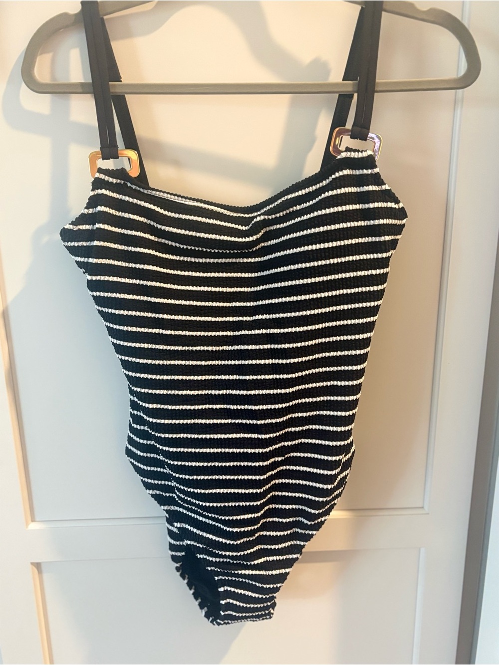 Bleu Rod Beattie Black and White Striped Knit One-Piece